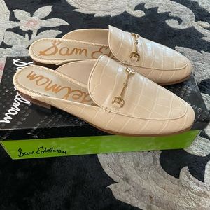 New Sam Edelman Linnie Mules/Slides Cream Beige with Gold Sz8.5M